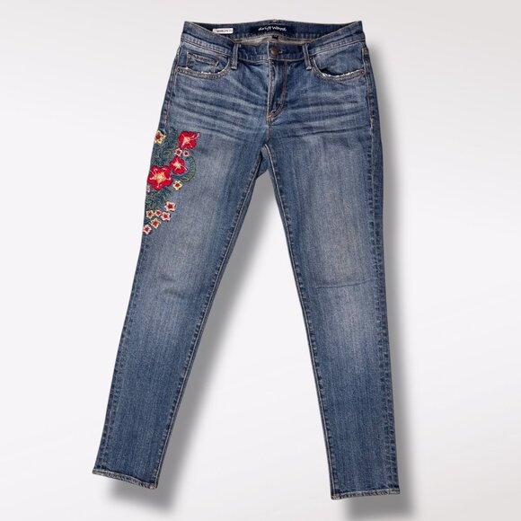 Sundance Driftwood Marilyn Jeans Floral Embroidered Skinny Low Rise Blue Denim 2 - Picture 1 of 8